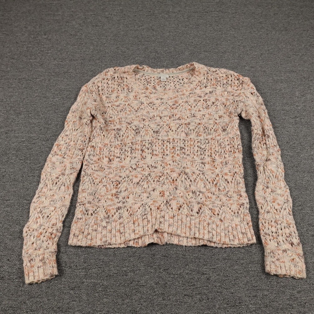 Hinge Sweater Womens Medium Beige Open Knit Geometric Mohair Blend Pullover
